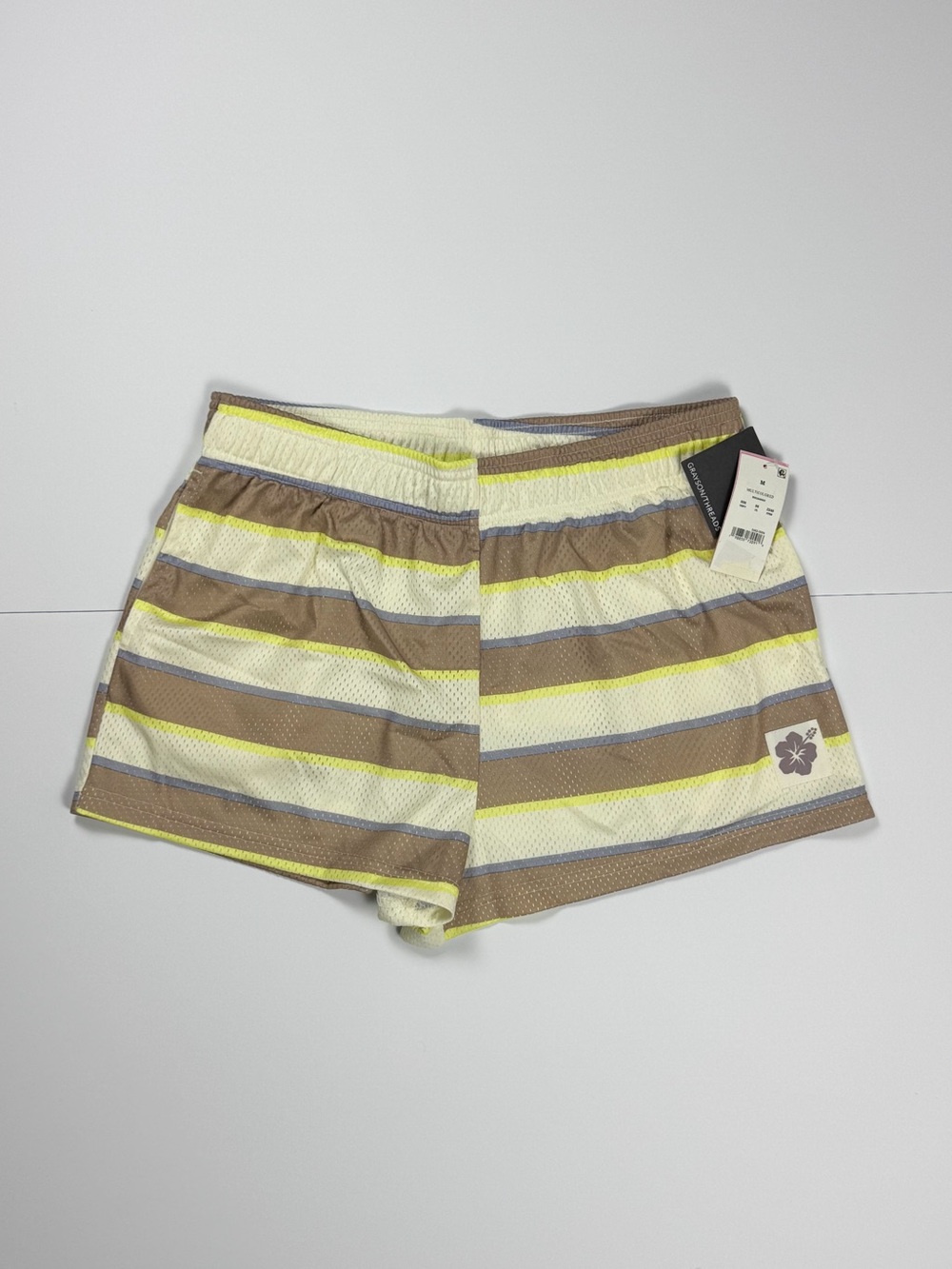 Grayson Threads Women Striped Athletic Shorts - Yellow, Brown, Gray